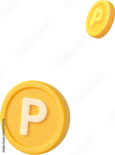 3D Yellow Coins with P Symbol