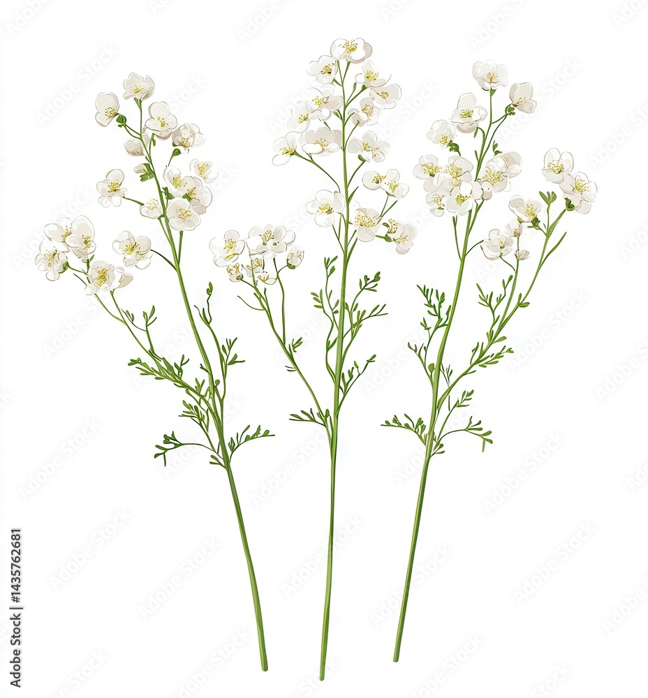 Delicate white flowers with green stems. Small, clustered blossoms atop slender stems. Fresh, spring-like aesthetic Delicate white flowers with green stems. Small, clustered blossoms atop slender stems. Fresh, spring-like aesthetic