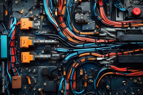 Abstract futuristic illustration of colorful electrical wires and circuits