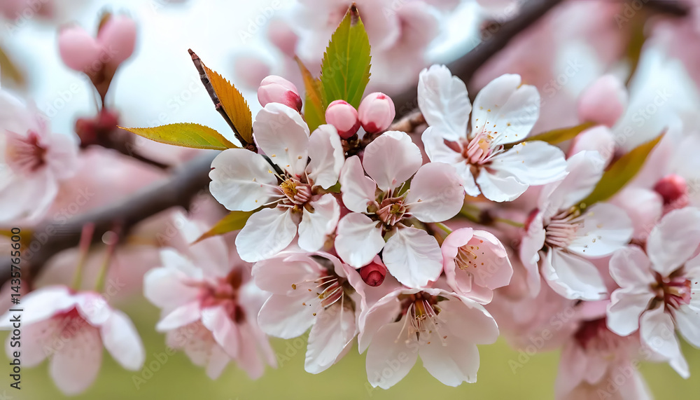 Obraz premium Macro Photo of Blooming Cherry Blossoms with a Soft Pastel Background