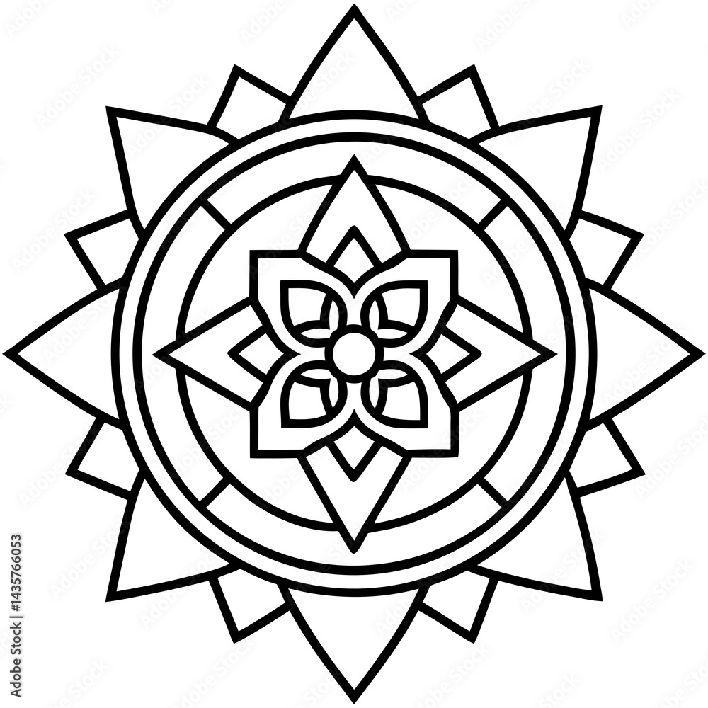 Elegant Tibetan mandala illustration, white backdrop Elegant Tibetan mandala illustration, white backdrop