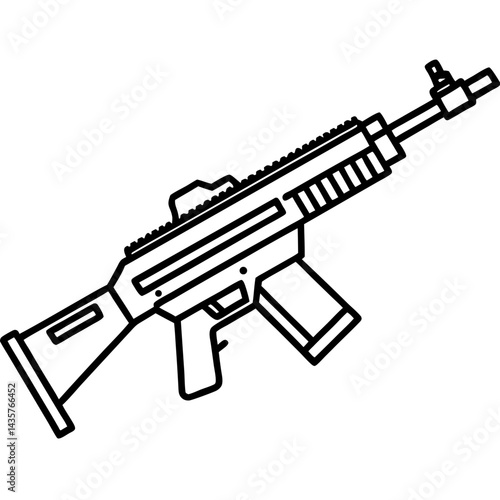 FN SCAR vector line art on white background