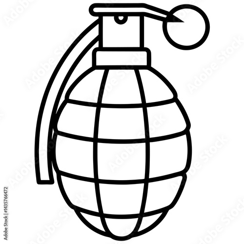 Hand grenade vector line art on white background