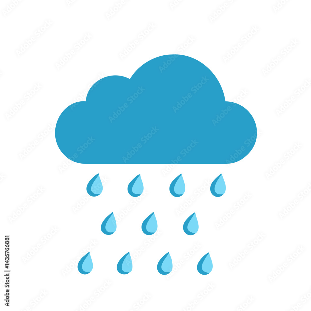 Cartoon cloud with falling raindrops against black backdrop image Cartoon cloud with falling raindrops against black backdrop image
