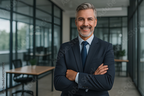 Confident Middle-Aged Businessman in Modern Office Environment