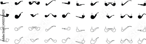 Tobacco pipes icon set. Cigarette vector logo design Smoking Pipe silhouette collection isolated on transparent background Vintage old fashion addiction tool cigarette usually smoked by elderly people