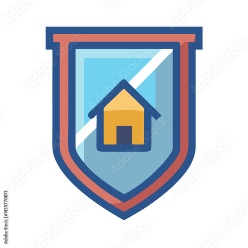 House icon on shield symbol flat design style