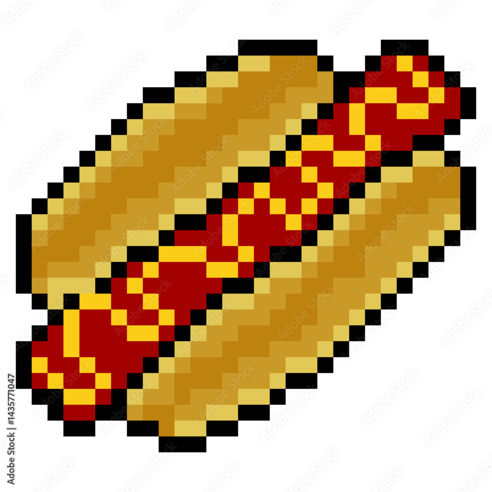 Obraz premium Hot dog fast food with pixel art isolated on white background
