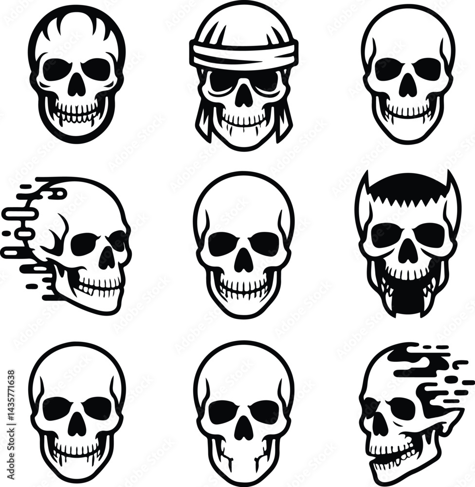 Skull Outline Silhouette Set | Skeleton Head Vector Art Skull Drawing Silhouette | Horror and Anatomy Design Skull Outline Silhouette Set | Skeleton Head Vector Art Skull Drawing Silhouette | Horror and Anatomy Design