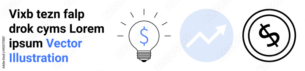 Light bulb with dollar sign, upward arrow indicating growth, and currency icon in a circle. Ideal for finance, innovation, strategy, startups, investment, business planning abstract line flat Light bulb with dollar sign, upward arrow indicating growth, and currency icon in a circle. Ideal for finance, innovation, strategy, startups, investment, business planning abstract line flat