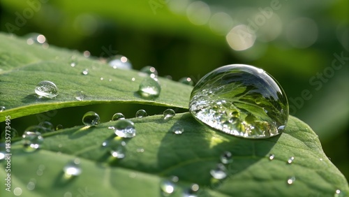Wallpaper Mural water drops on green leaf Torontodigital.ca