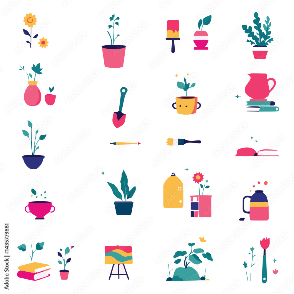 plants and flowers icons set plants and flowers icons set
