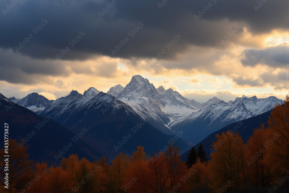Fototapeta premium mountain range with trees in the foreground and clouds in the sky 2