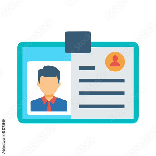 Flat design employee ID badge on a black background