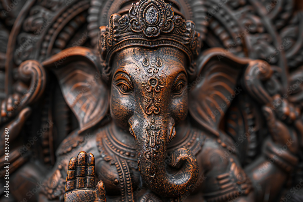 Bright holiday composition for happy Ganesh Chaturthi, abstract vivid composition consists of fictional unreal fantastic vision on background Bright holiday composition for happy Ganesh Chaturthi, abstract vivid composition consists of fictional unreal fantastic vision on background