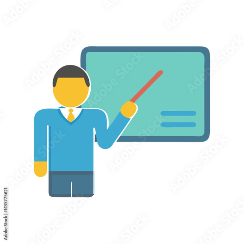 Flat design illustration of a teacher presenting information board