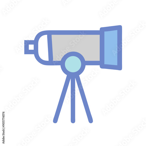 Isolated cartoon style telescope on tripod against black background