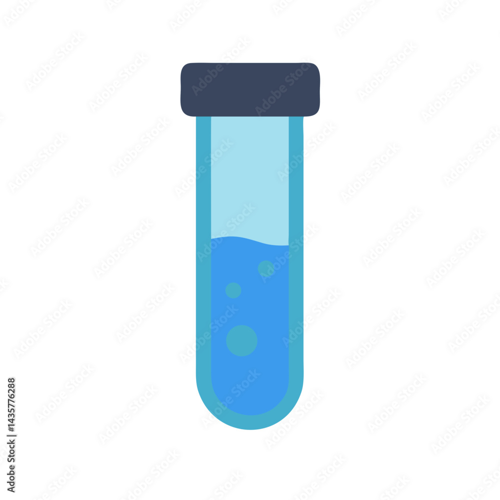 Flat vector illustration of blue liquid in laboratory test tube Flat vector illustration of blue liquid in laboratory test tube