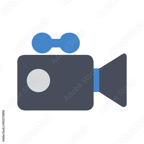 Film camera icon on black background depicting filmmaking process