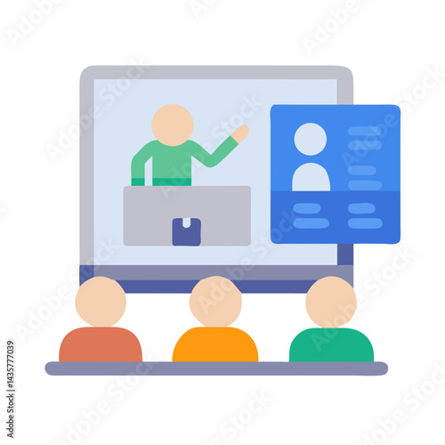 Online conference meeting with speaker and virtual attendees graphic