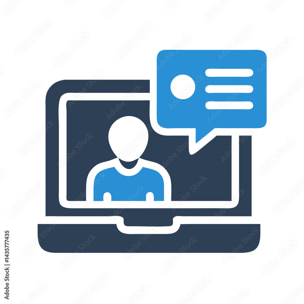 Online meeting icon illustration with chat bubble and person Online meeting icon illustration with chat bubble and person