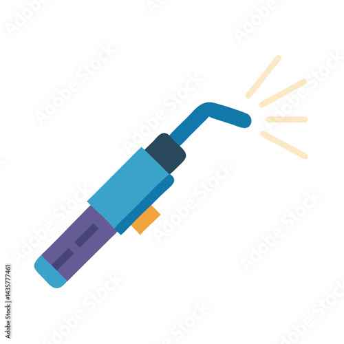Welding torch emits sparks in flat vector illustration