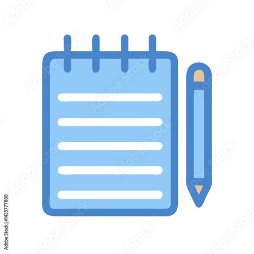 Blue Notepad with Pencil Graphic Illustration on Black Background