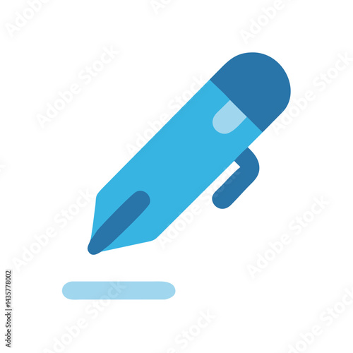 Stylized illustration of a blue pen with signature line