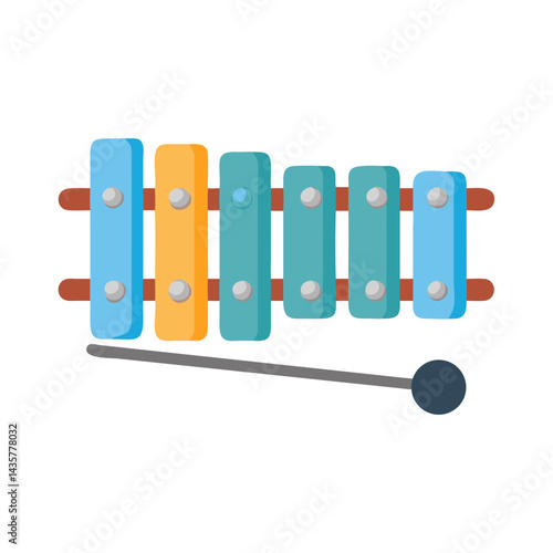 Colorful xylophone with mallet on black background illustration