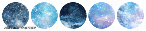 PNG Celestial watercolor galaxy circle art, element set on transparent background