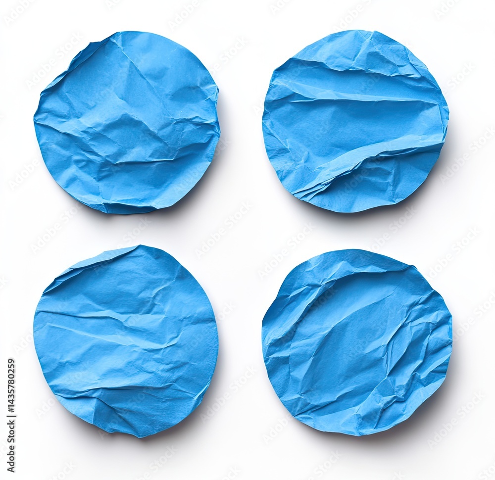 Fototapeta premium Four crumpled blue circles on a white background