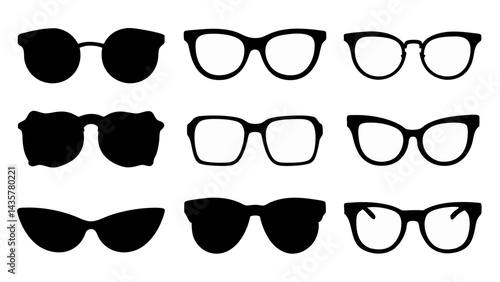 set of sunglass silhouette vector on tranparent background