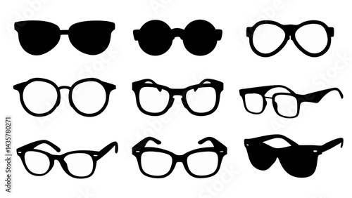 set of sunglass silhouette vector on tranparent background