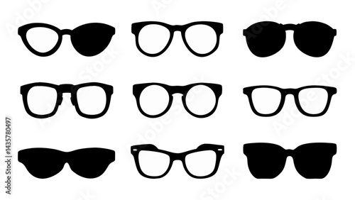 set of sunglass silhouette vector on tranparent background