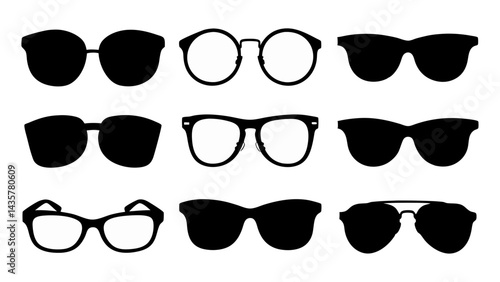 set of sunglass silhouette vector on tranparent background