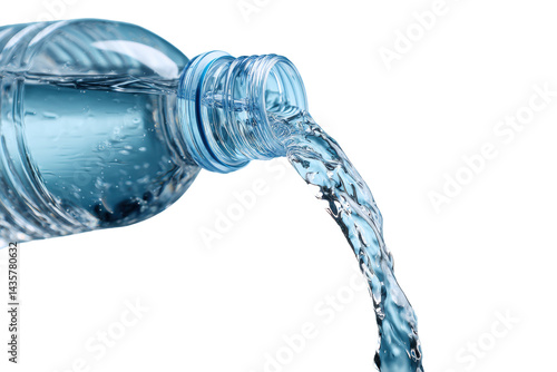 Fresh water pouring from a plastic bottle.