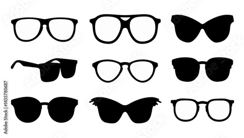 set of sunglass silhouette vector on tranparent background