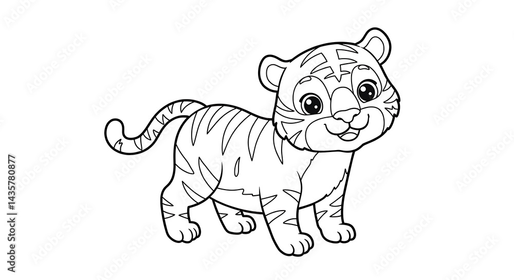 Fototapeta premium cute tiger Outlined colouring page black and white for kids with white background