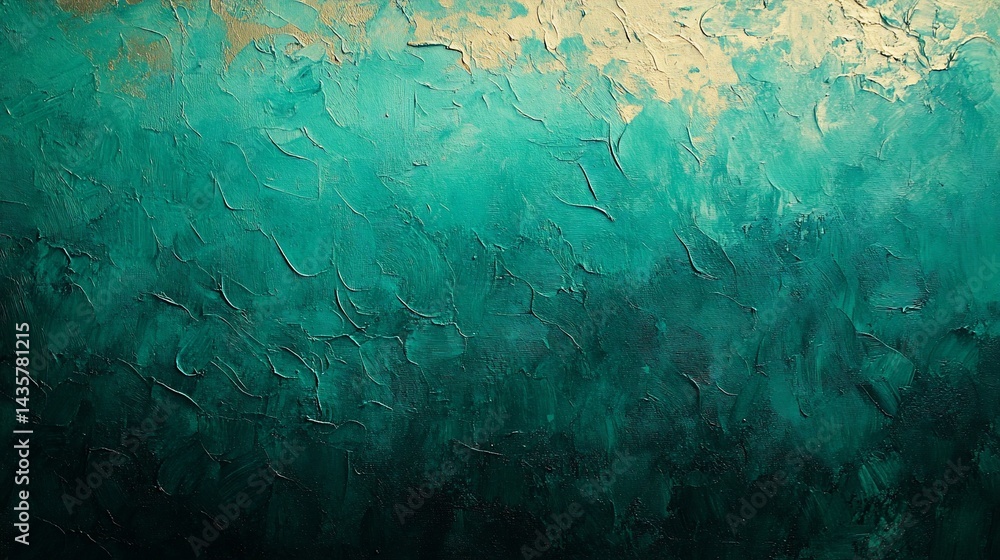 Fototapeta premium Abstract Painting with Textured Strokes of Teal and Golden Hues
