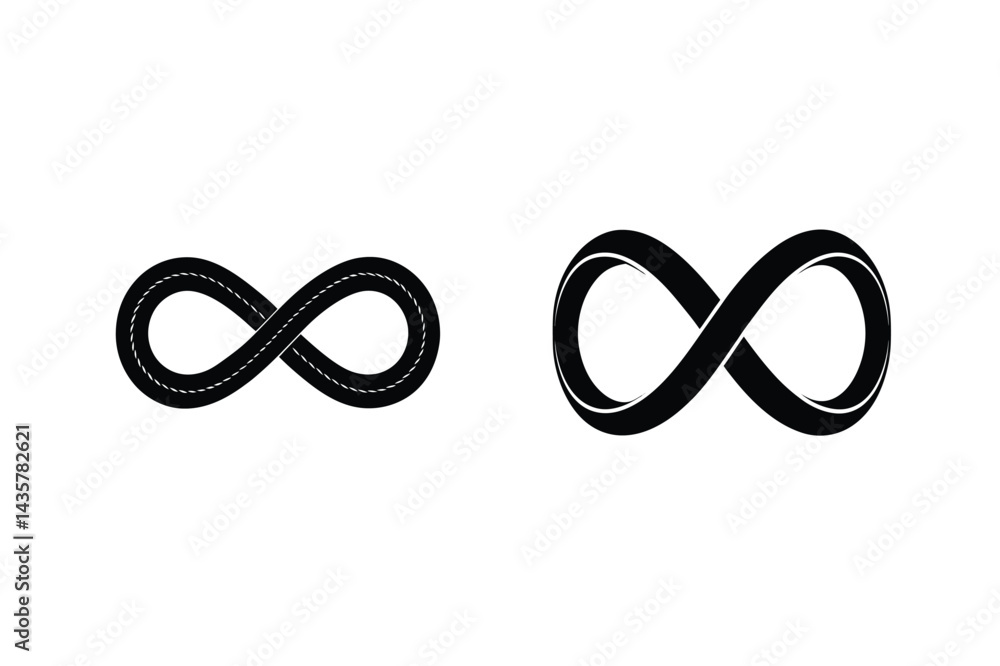 Fototapeta premium Infinity Symbol Road And Solid Black Shape On White Background Illustration
