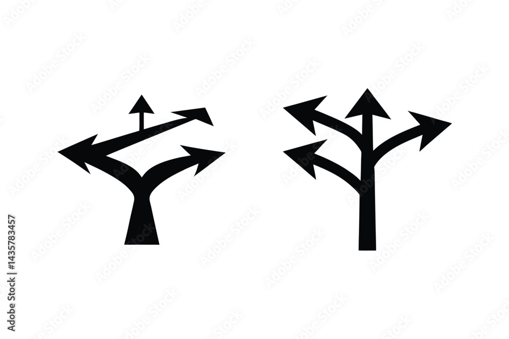 Fototapeta premium Two Stylized Arrow Directional Sign Symbolizing Different Paths Forward Choice Concept