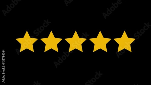 Five golden stars rating animation on a white background