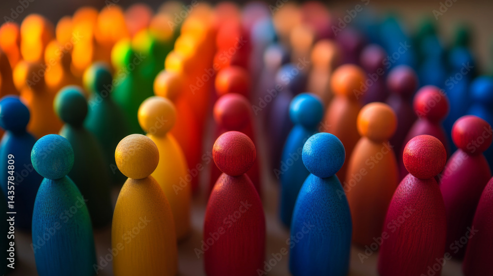 Fototapeta premium Colorful Wooden Figures Representing Diversity and Inclusion