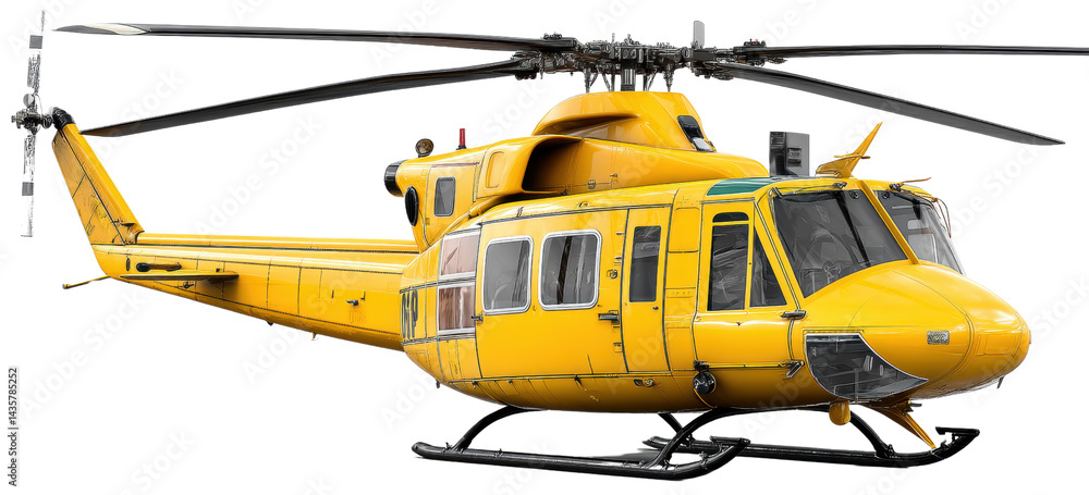 Fototapeta premium Yellow helicopter in clear sky background.
