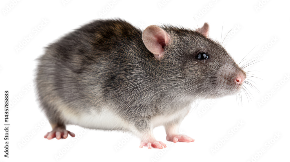 A cute gray rat standing on a white background. A cute gray rat standing on a white background.