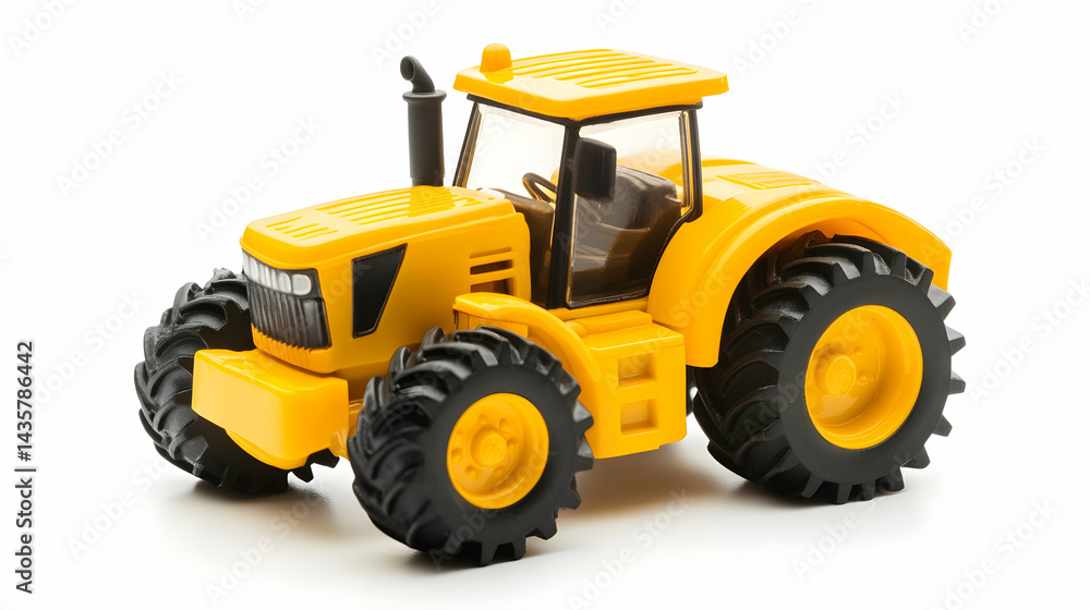 Yellow Tractor Toy Detailed Close-Up on White Background Yellow Tractor Toy Detailed Close-Up on White Background