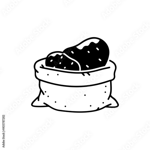 Freshly Dug Potato with Soil Clinging to Skin in Burlap Sack