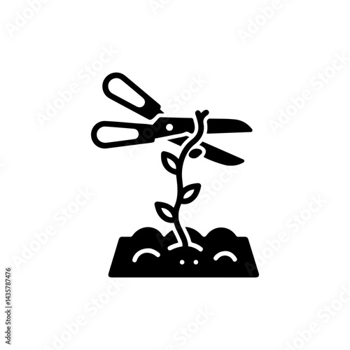 Gardening Scissors Cutting Through Vine in Garden Patch