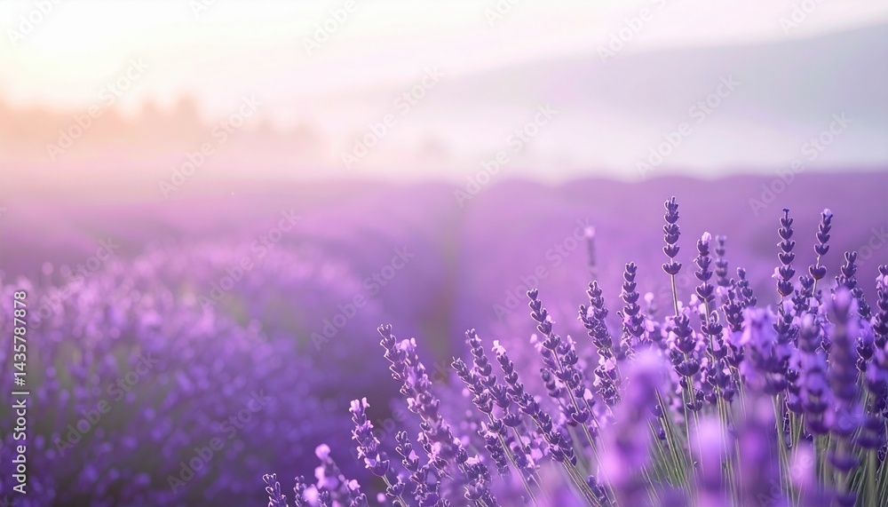 Fototapeta premium Lavender blooming fields provence scenic landscape tranquil environment wide-angle view nature's serenity