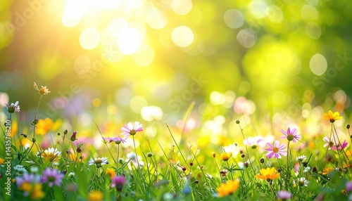 Vibrant wildflower blooming meadow nature photography bright sunlight close-up view beauty of spring